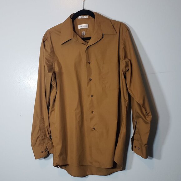 VAN HEUSEN Mens Taupe Button Down Dress Shirt SZ 16 Long Sleeve Wrinkle Free - Picture 1 of 3